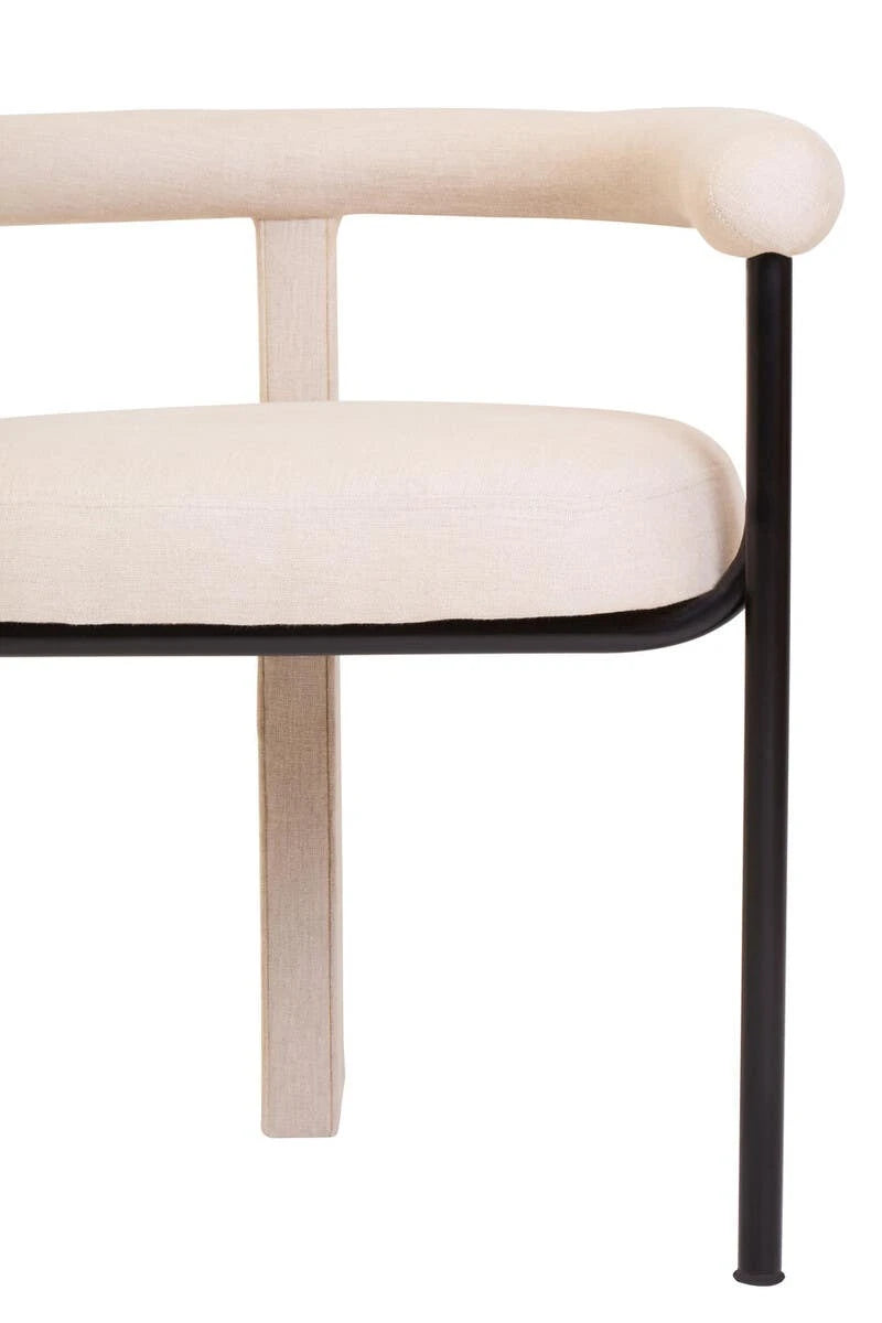 Perdoba Cream Textured Linen Dining Chair with Black Metal Frame