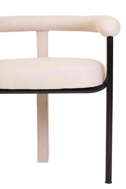 Perdoba Cream Textured Linen Dining Chair with Black Metal Frame