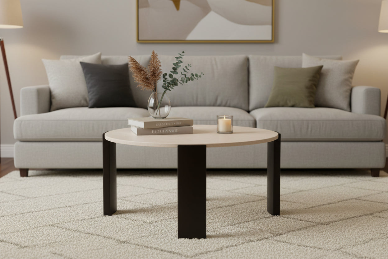 Palermo Round Cream Marble Top Large Coffee Table