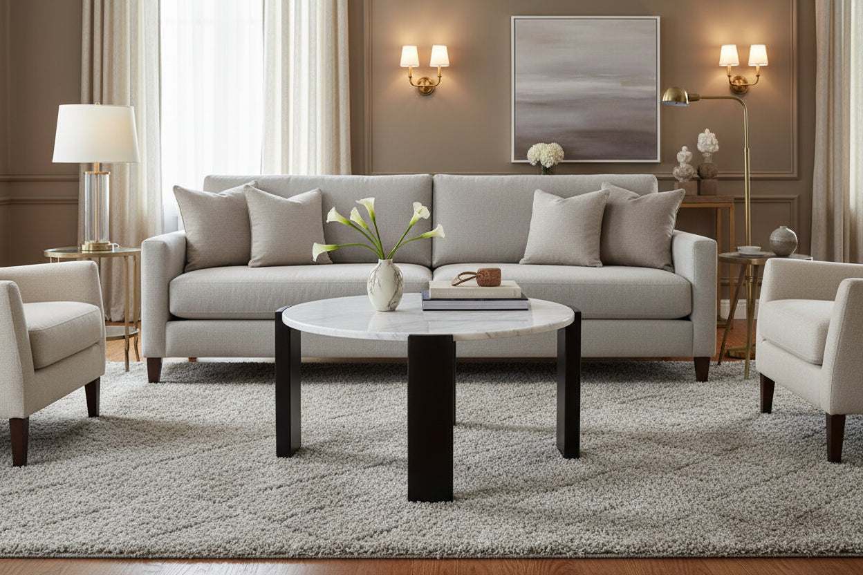 Palermo Round White Marble Top Small Coffee Table