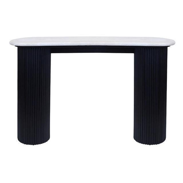 Walton Travertine Top Console Table with Black Acacia Wood Legs