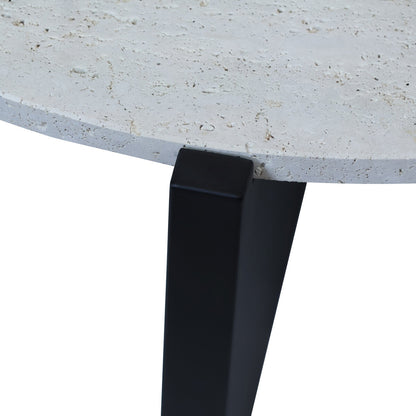 Winton Travertine Top Coffee Table With Black Acacia Wood Frame