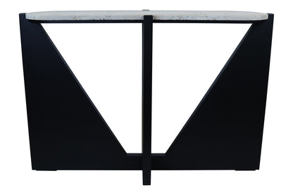 Winton Travertine Top Console Table With Black Acacia Wood Frame