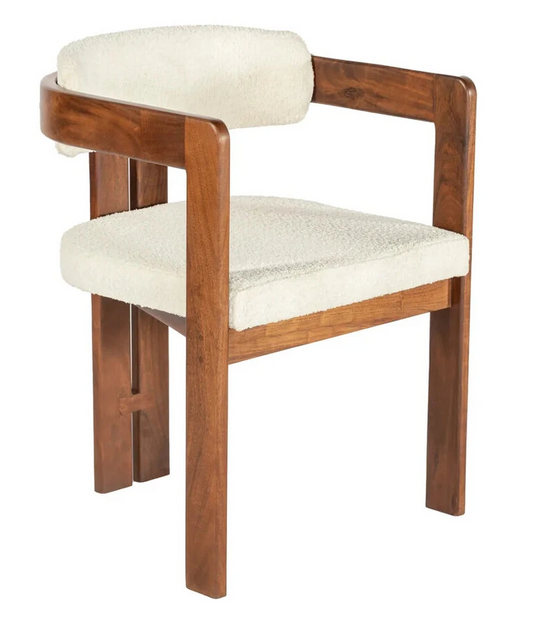 Torello Boucle Fabric and Mango Wood Dining Chair
