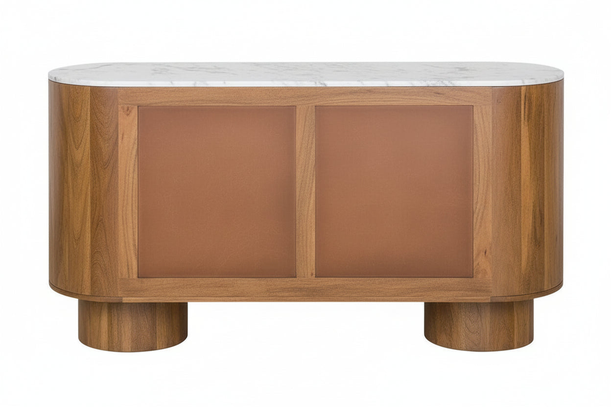 Torcino Marble and Carved Mango Wood Two Door Sideboard