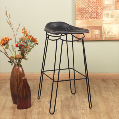 Soneri Artisan Black Leather Bar Stool – Heavy Duty Metal Frame
