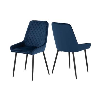 Marlow & Avery Dining Set - Black Marble/Sapphire Blue Velvet (4 Chairs)