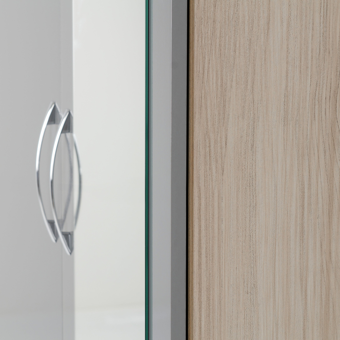 Nevada Mirrored 2 Door Wardrobe - Grey Gloss/Light Oak