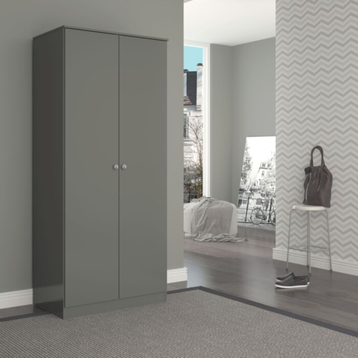 Denver 2 Door Wardrobe – Grey Gloss