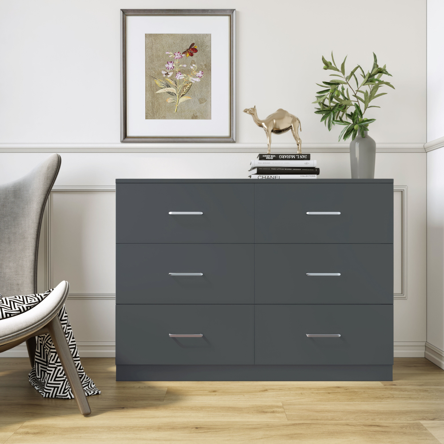 Dakota 6 Drawer Chest – Dark Grey, Spacious Bedroom Storage