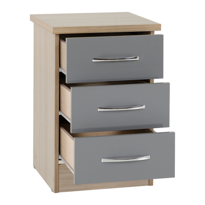 Nevada 3 Door 2 Drawer Wardrobe - Grey Gloss/Light Oak Veneer