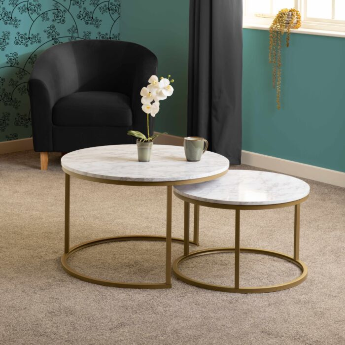 Dallas Round Coffee Table Set - Marble/Gold Effect