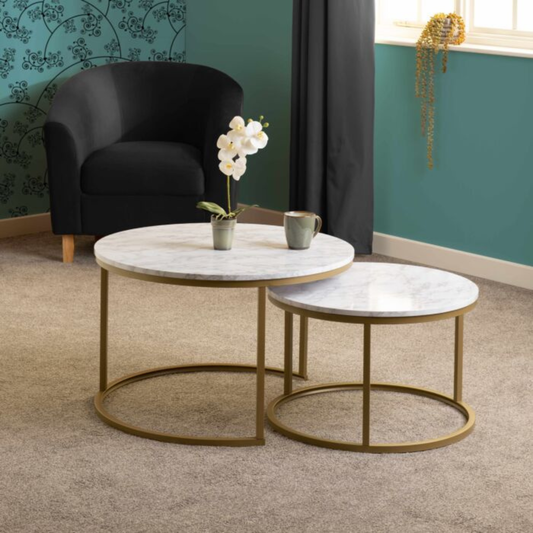 Dallas Round Coffee Table Set - Marble/Gold Effect