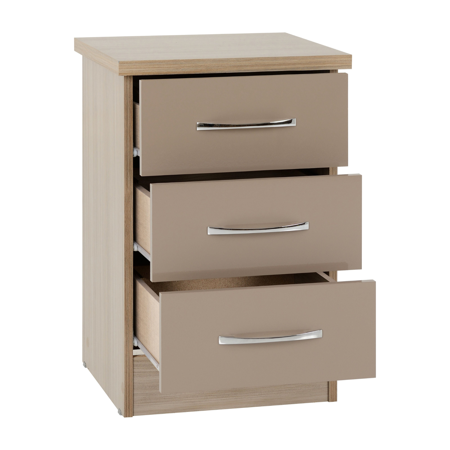 Nevada 3 Door 2 Drawer Wardrobe - Oyster Gloss/Light Oak Veneer