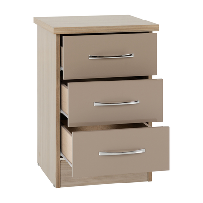 Nevada 3 Door 2 Drawer Wardrobe - Oyster Gloss/Light Oak Veneer