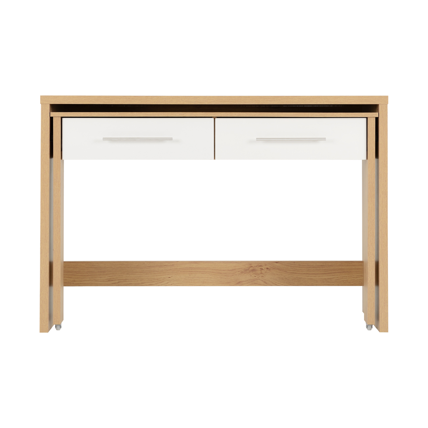 Seville 2 Drawer Slider Desk - White Gloss/Light Oak Effect Veneer