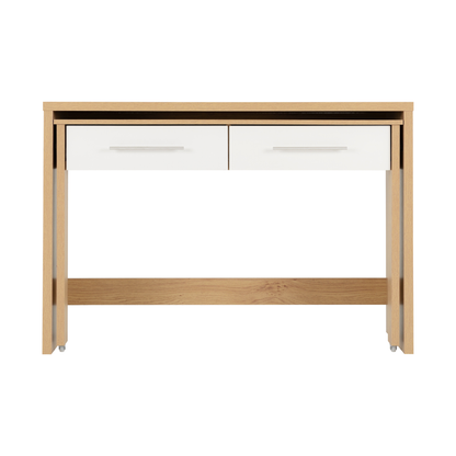 Seville 2 Drawer Slider Desk - White Gloss/Light Oak Effect Veneer