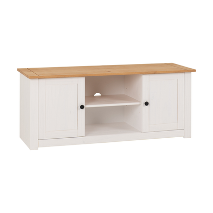 Panama TV Unit - White/Natural Wax - Pine & Plywood
