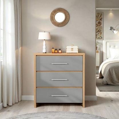 Seville 3 Drawer Chest - Grey Gloss/Light Oak Effect