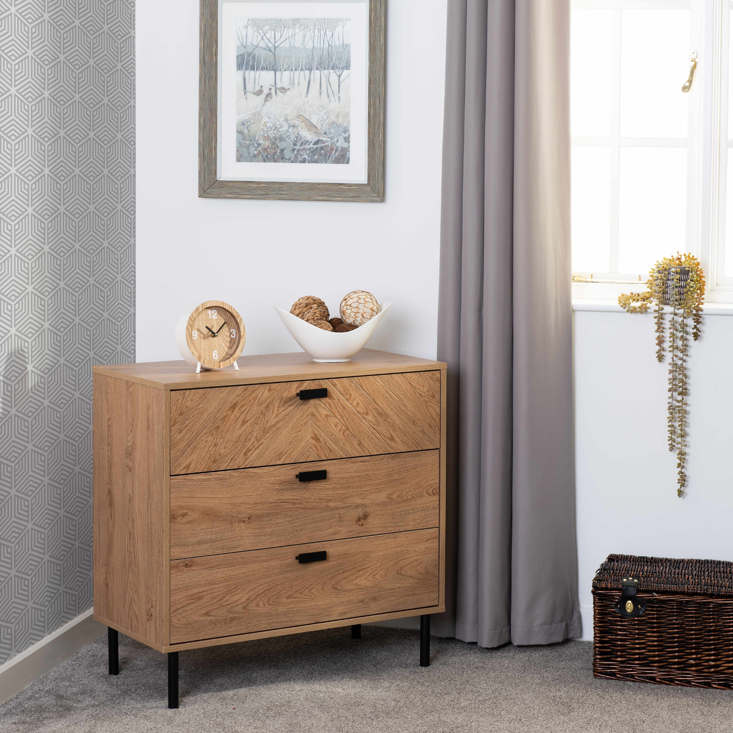 Leon 3 Drawer Chest – Medium Oak Effect, Stylish Bedroom Storage