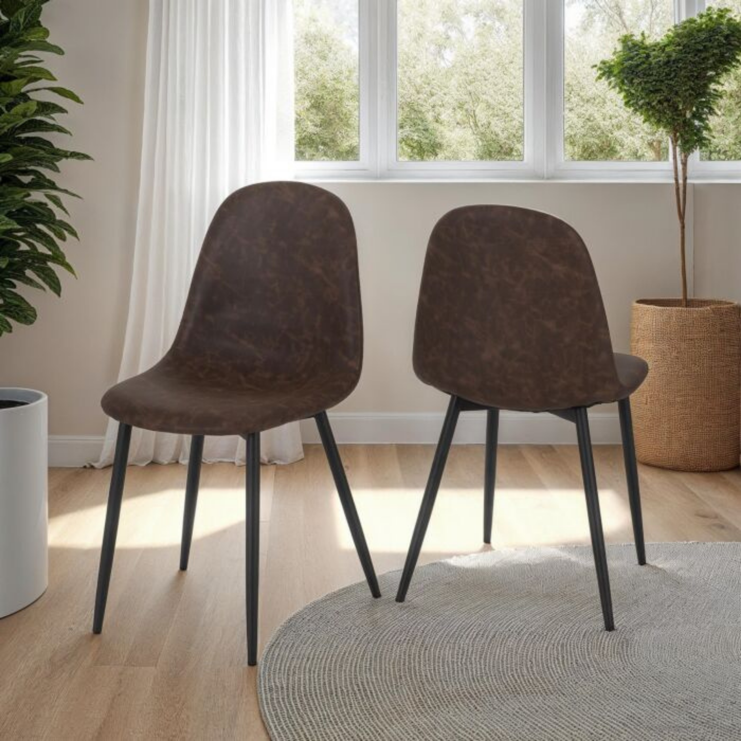 Athens Dining Chair (Set of 2) – Brown Faux Leather