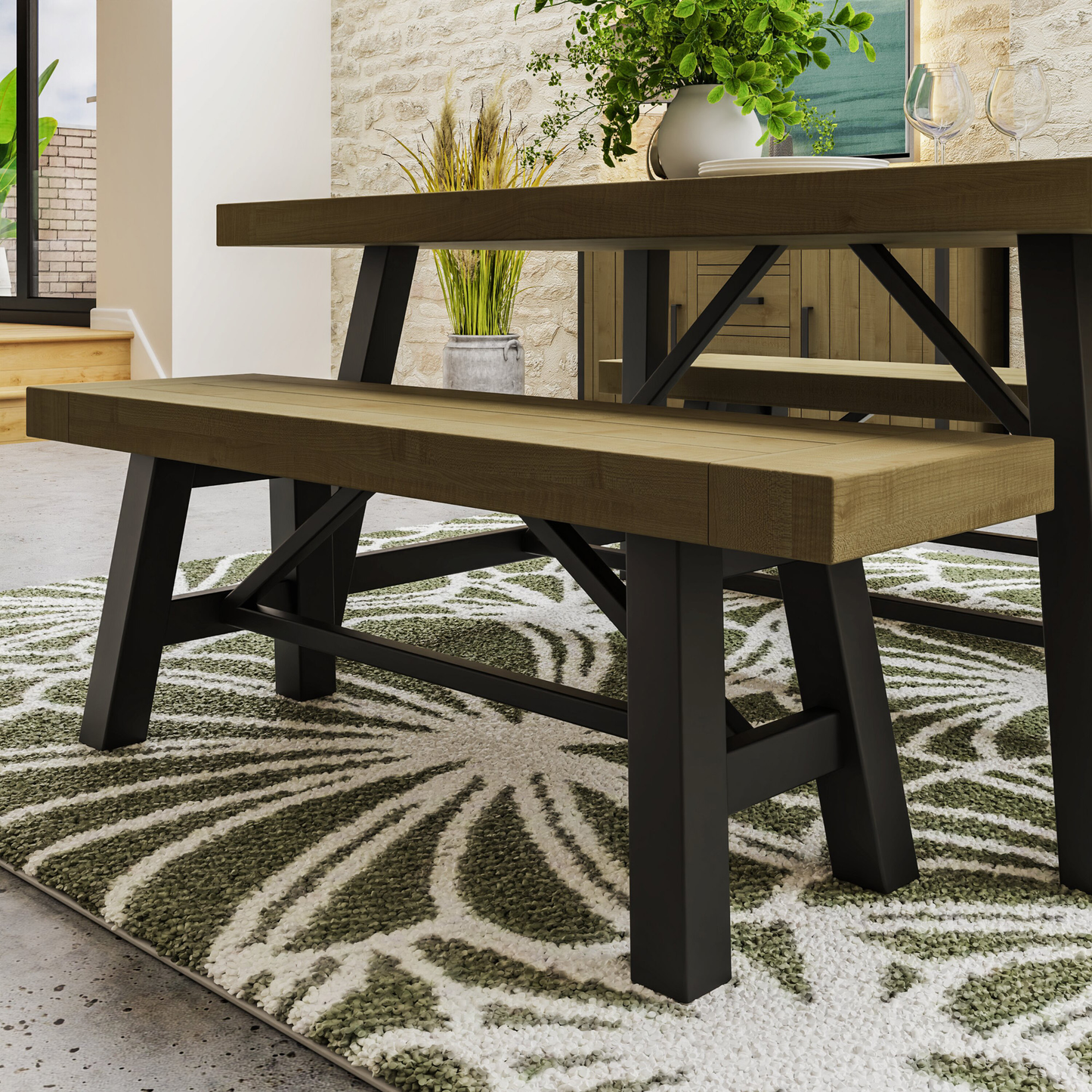 Lowry Small Dining Bench Driftwood Lacquered Solid Reclaimed Pine