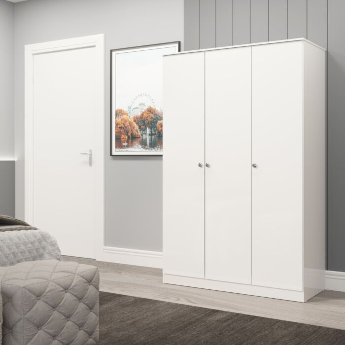 Denver 3 Door Wardrobe – White Gloss | Modern Bedroom Storage