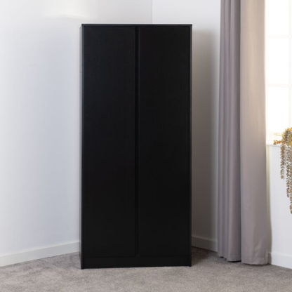 Malvern Black 2 Door Wardrobe with Hanging Rail & Shelf