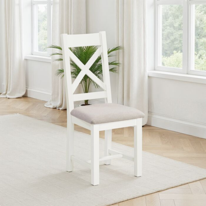 Windsor Cross Back Dining Chair Set - Ivory/Oat Fabric (Pair)