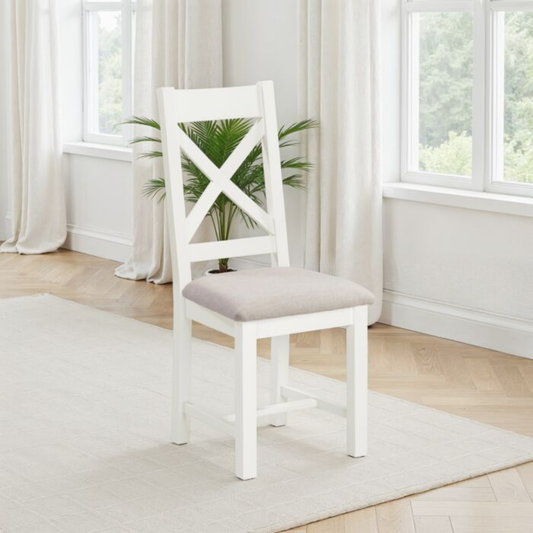 Windsor Cross Back Dining Chair Set - Ivory/Oat Fabric (Pair)