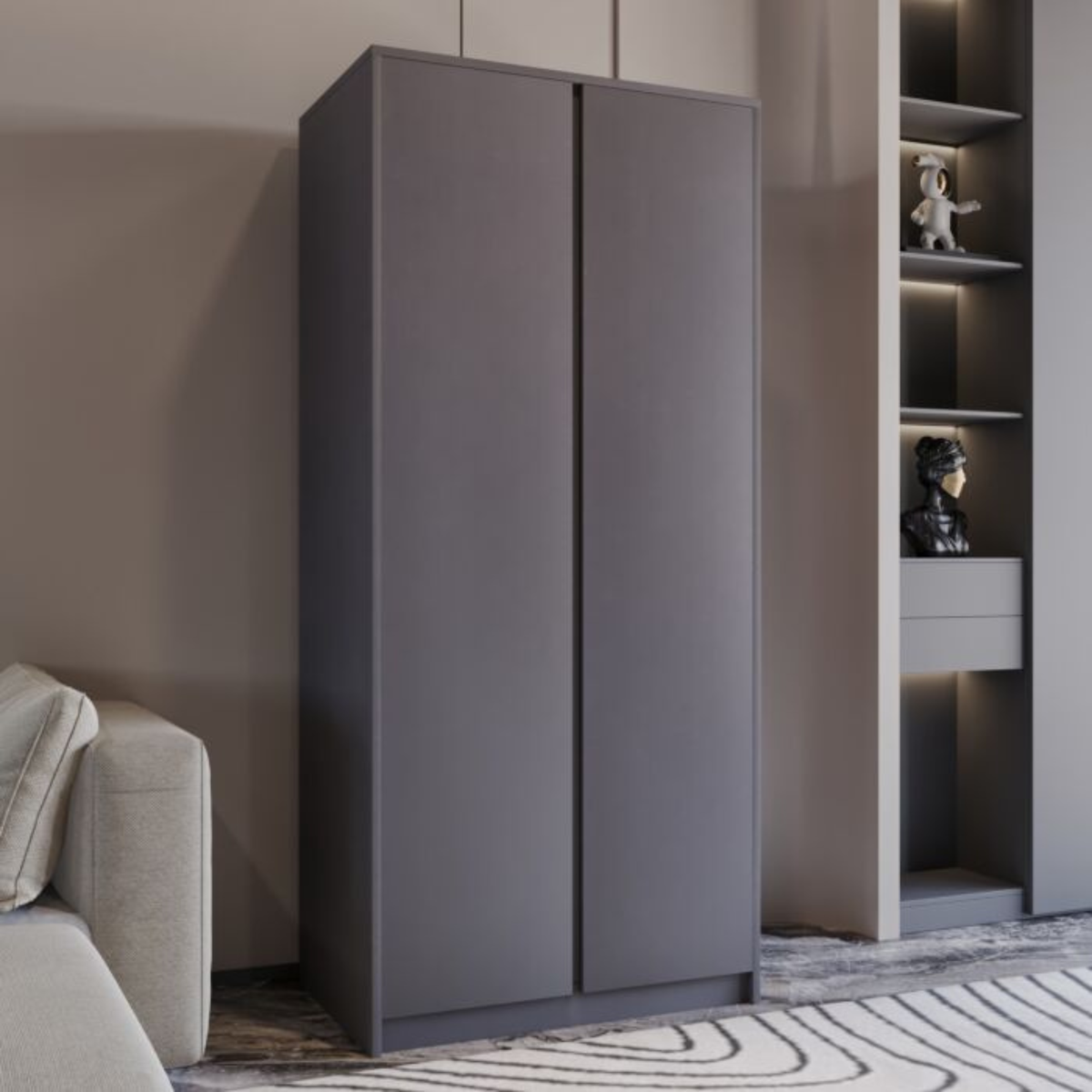 Malvern Grey 2 Door Wardrobe with Hanging Rail & Shelf