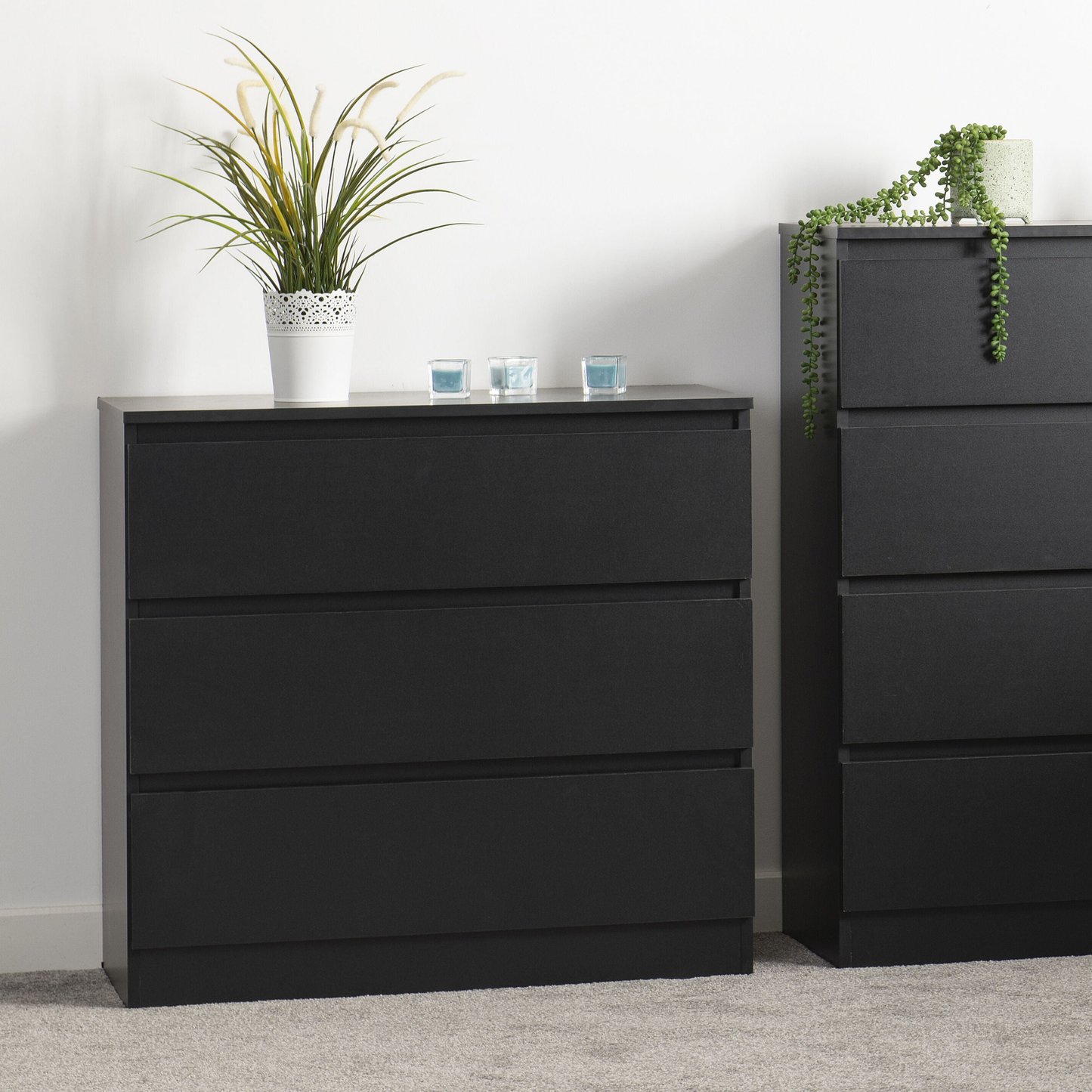 Malvern 3 Drawer Chest – Black, Stylish Bedroom Storage