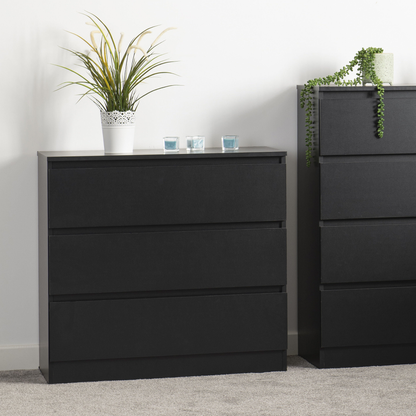 Malvern 3 Drawer Chest – Black, Stylish Bedroom Storage