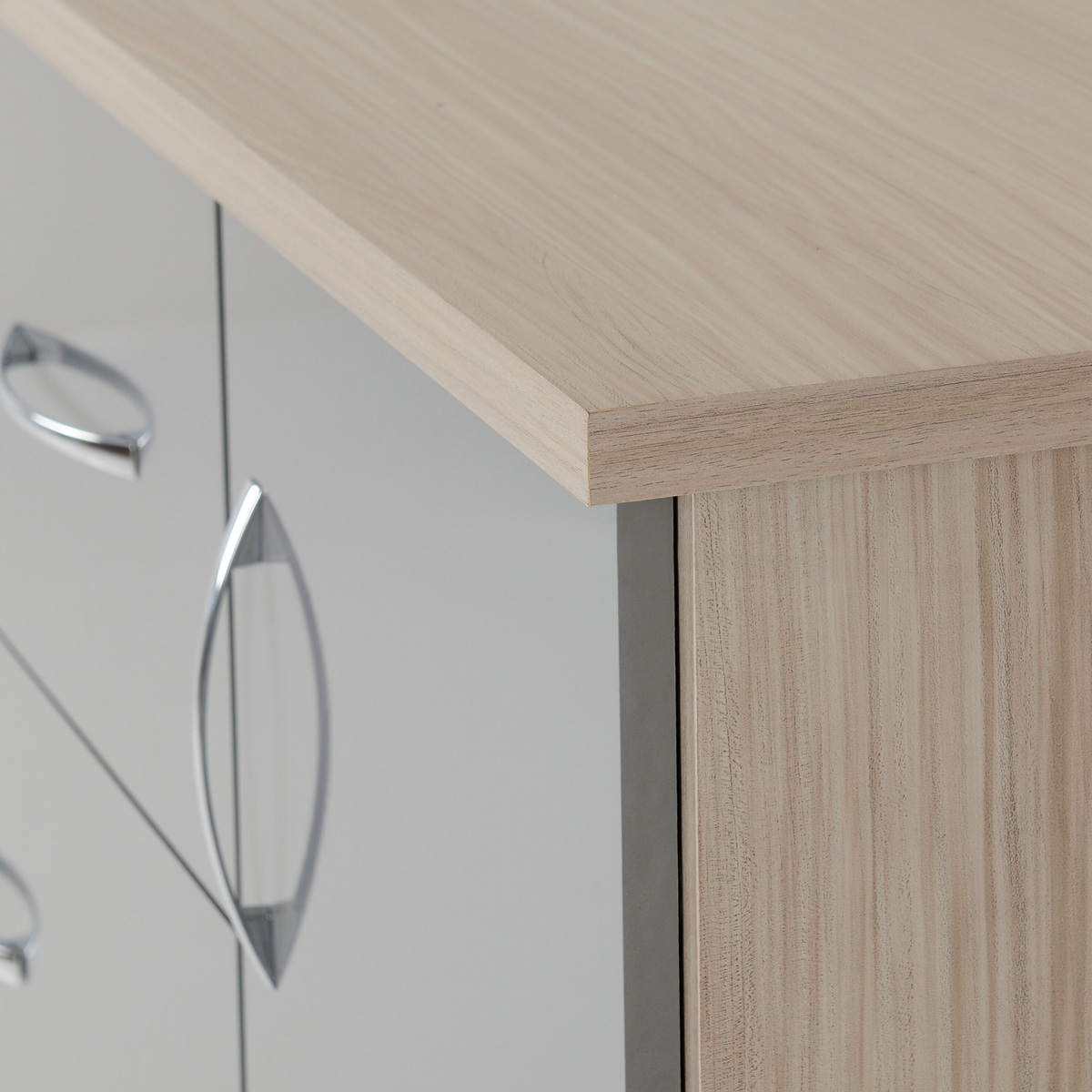 Nevada 5 Drawer Low Wardrobe - Grey Gloss/Light Oak
