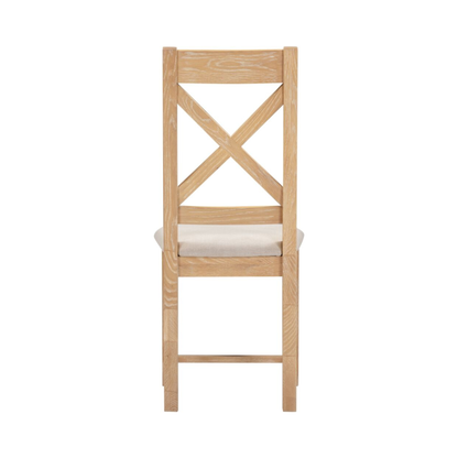 Windsor Cross Back Dining Chair Set - Natural Oak/Oat Fabric (Pair)