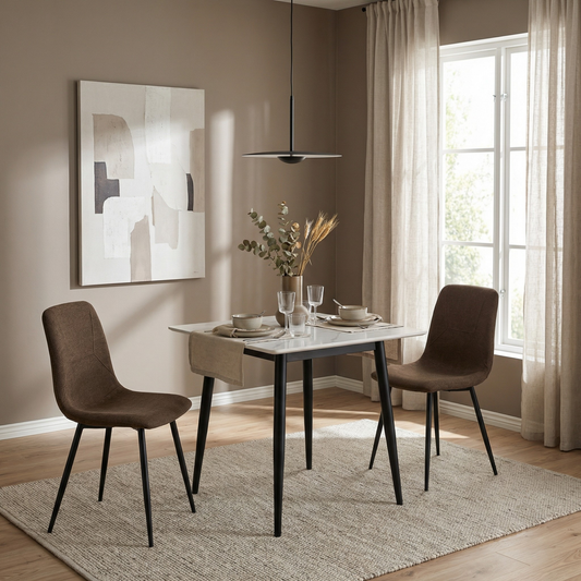 Nova Cream Square Dining Set with 2 Esme Dark Brown Chairs