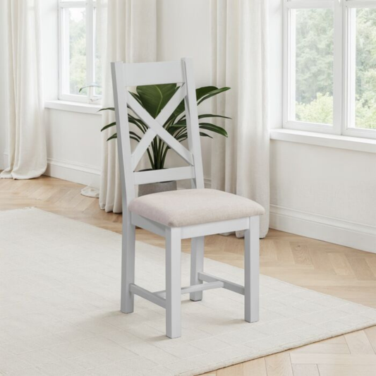 Windsor Cross Back Dining Chair Set - Pebble Grey/Oat Fabric (Pair)