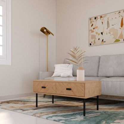 Leon 2 Drawer Coffee Table - Medium Oak Effect, Modern Design