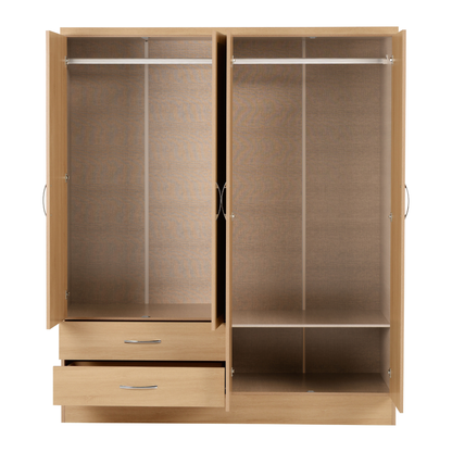 Nevada 4 Door 2 Drawer Wardrobe - Sonoma Oak Effect