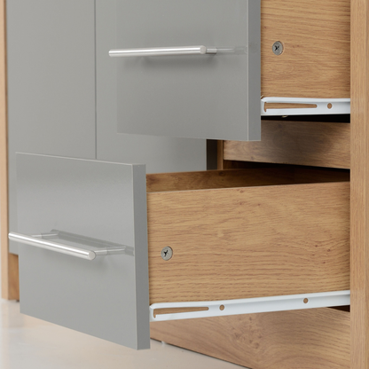 Seville 3 Door 2 Drawer Wardrobe - Grey Gloss/Oak Veneer
