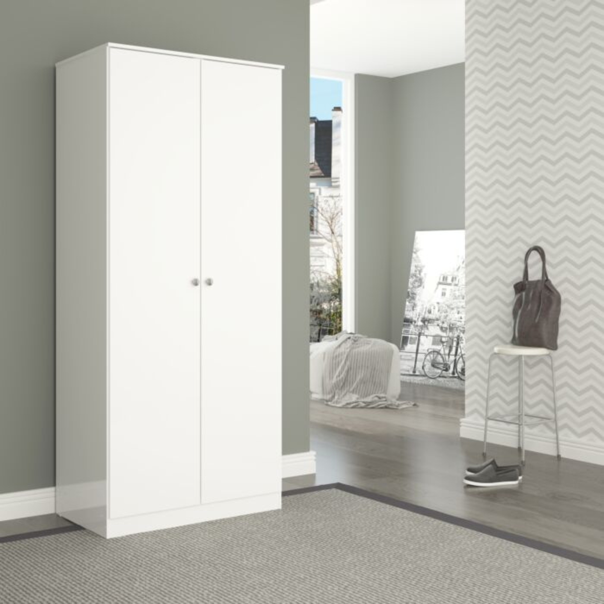 Denver 2 Door Wardrobe – White Gloss