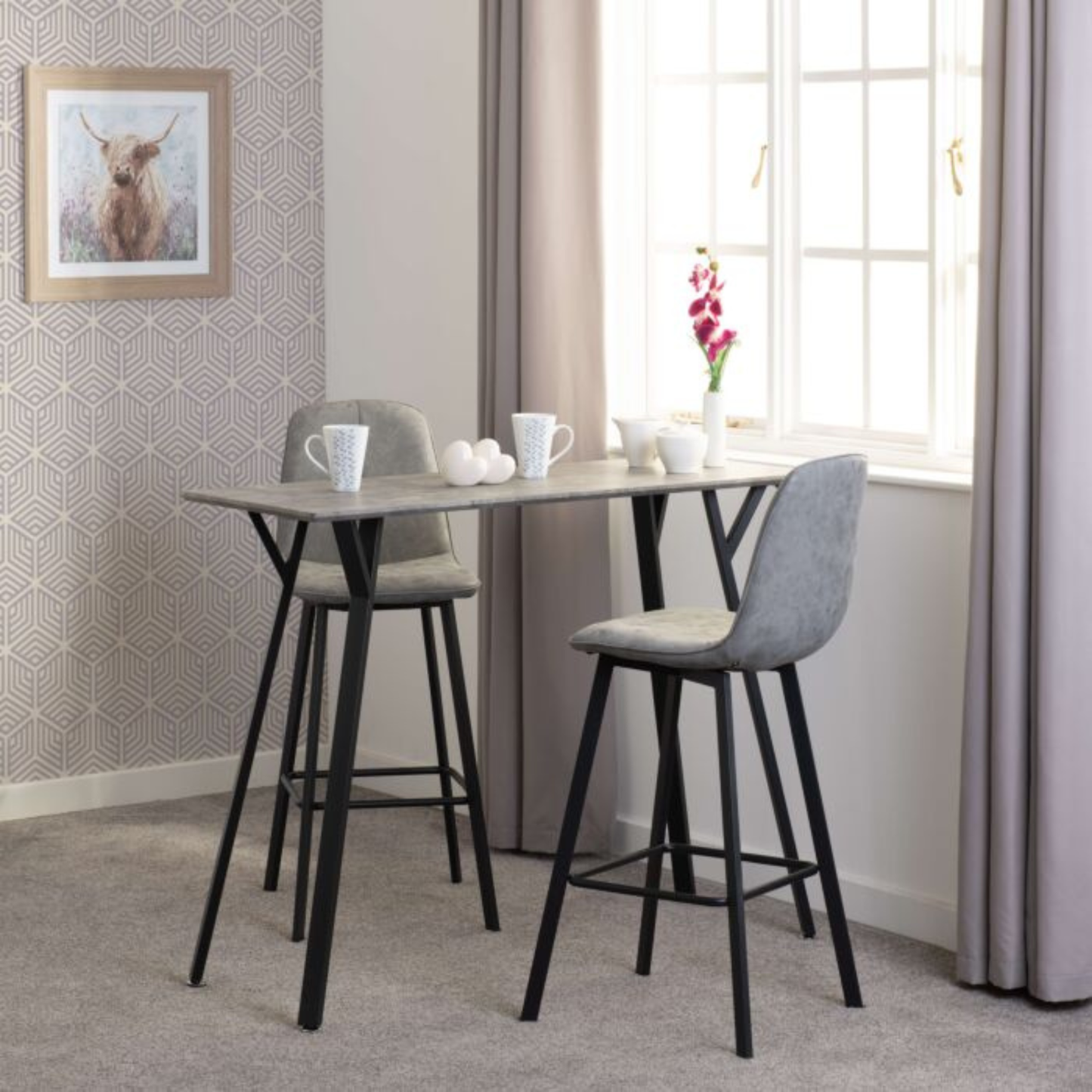 Quebec Bar Chair Set - Grey Faux Leather (Pair)