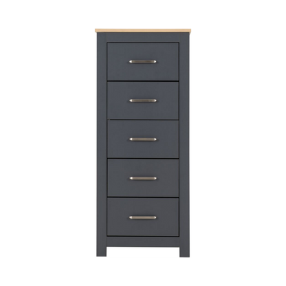 Portland 5 Drawer Narrow Chest - Grey/Oak Effect