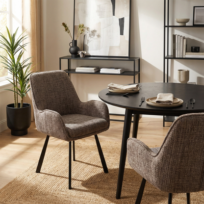 Amelia Pack of 2 Swivel Dining Chairs – Brown Chenille Fabric