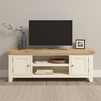 Windsor Straight TV Unit - Ivory/Oak - Hardwood & Plywood