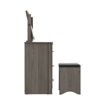 Lisbon 3Pc Dressing Table Set with Mirror - Black Wood Grain