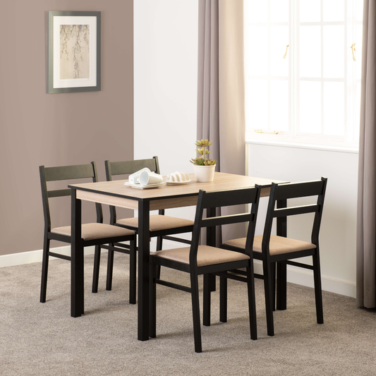 Radley 1+4 Dining Set - Black/Oak Effect/Oat Fabric