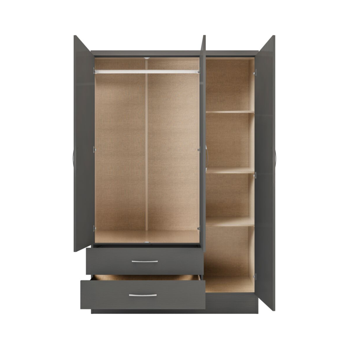 Nevada 3-Door 2-Drawer Wardrobe with Mirror – 3D Effect Grey