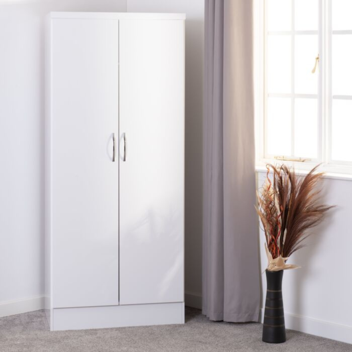 Nevada 2 Door All Hanging Wardrobe – White Gloss