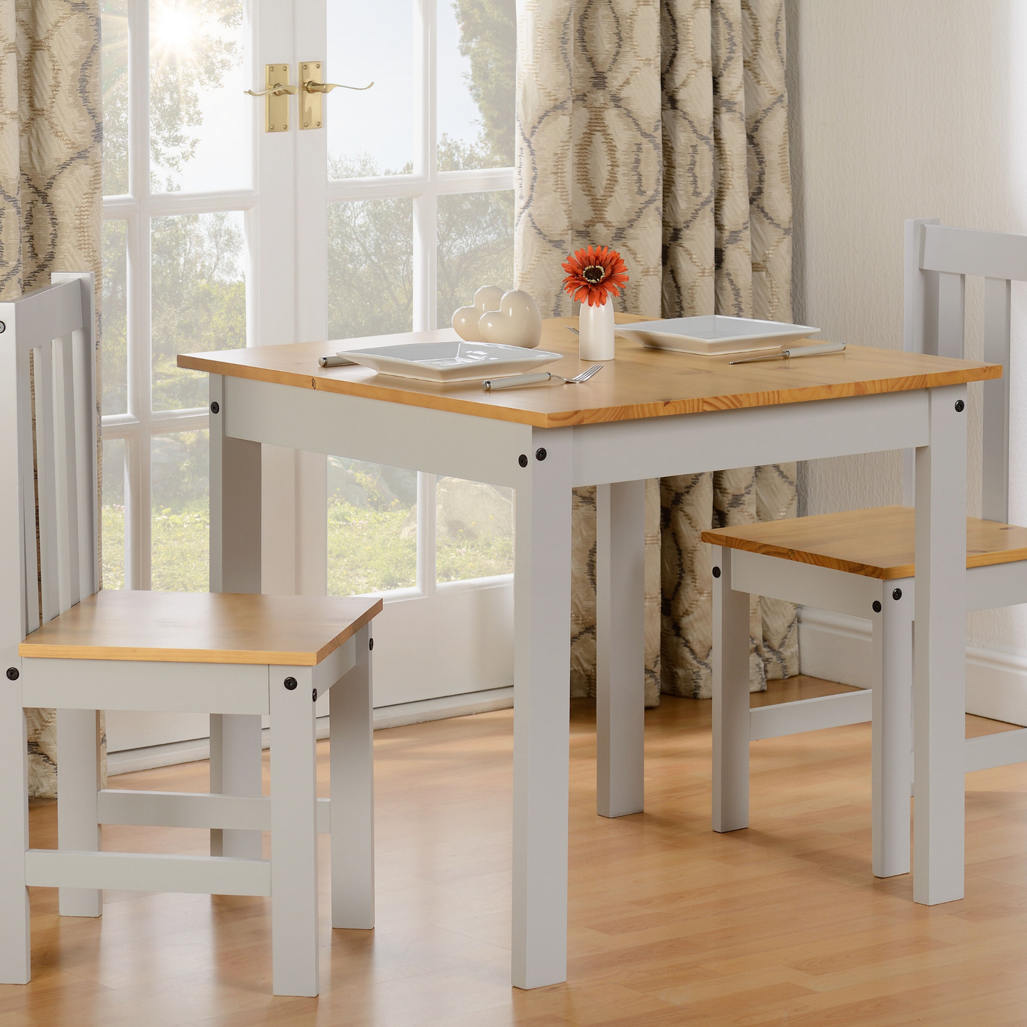 Ludlow 1+2 Dining Set - Light Grey/Oak Effect